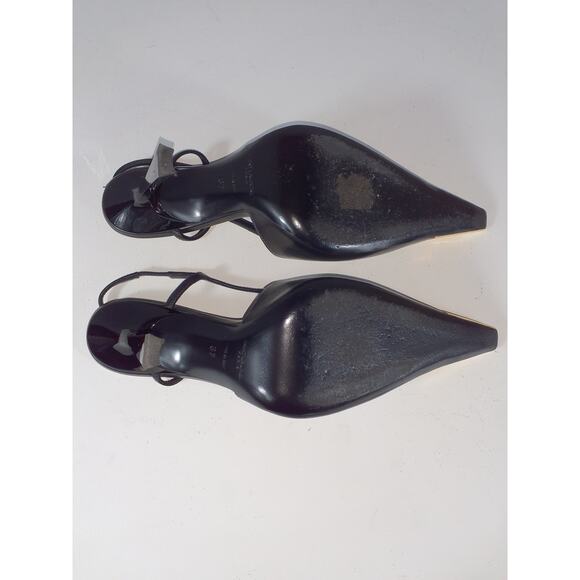 Saint Laurent 'Jeanne' Black Leather Slingback Stiletto Pumps Size 7 - Picture 6 of 6